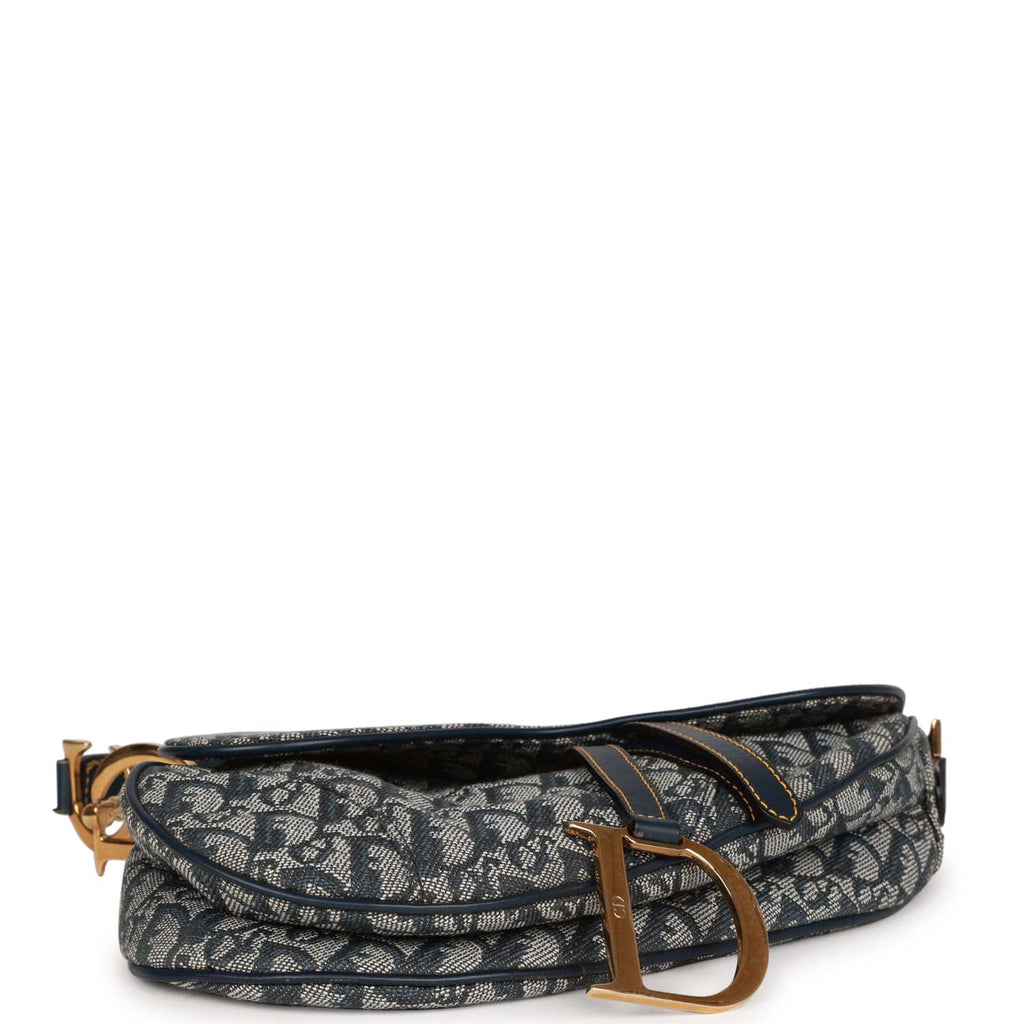Christian Dior Saddle Bag Grey Diorissimo Canvas Gold Hardware