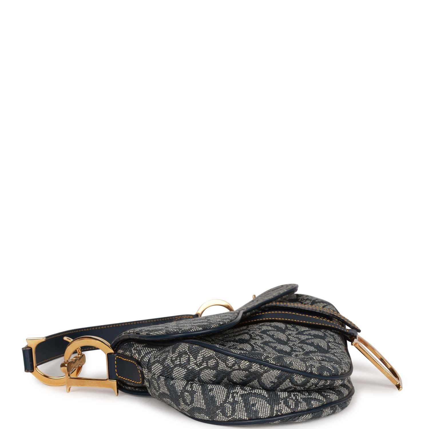 Christian Dior Saddle Bag Grey Diorissimo Canvas Gold Hardware