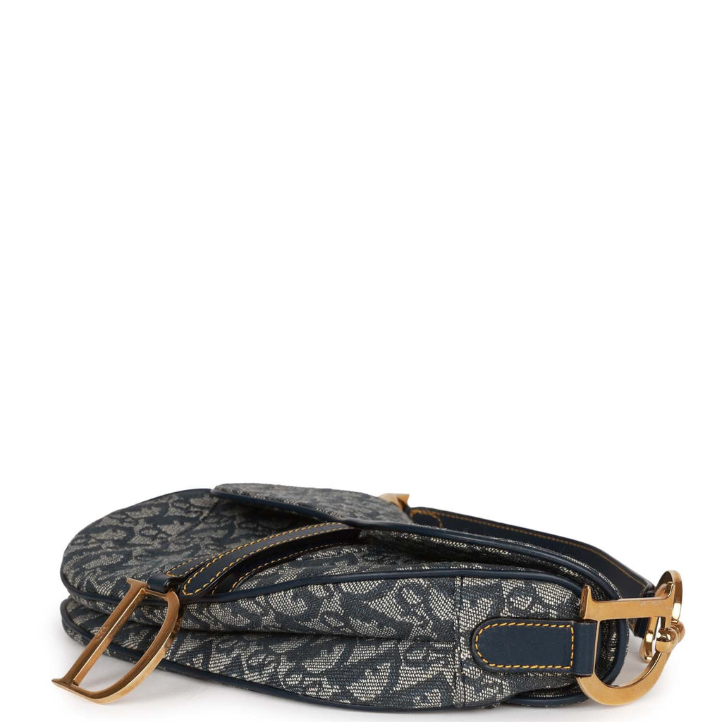 Christian Dior Saddle Bag Grey Diorissimo Canvas Gold Hardware