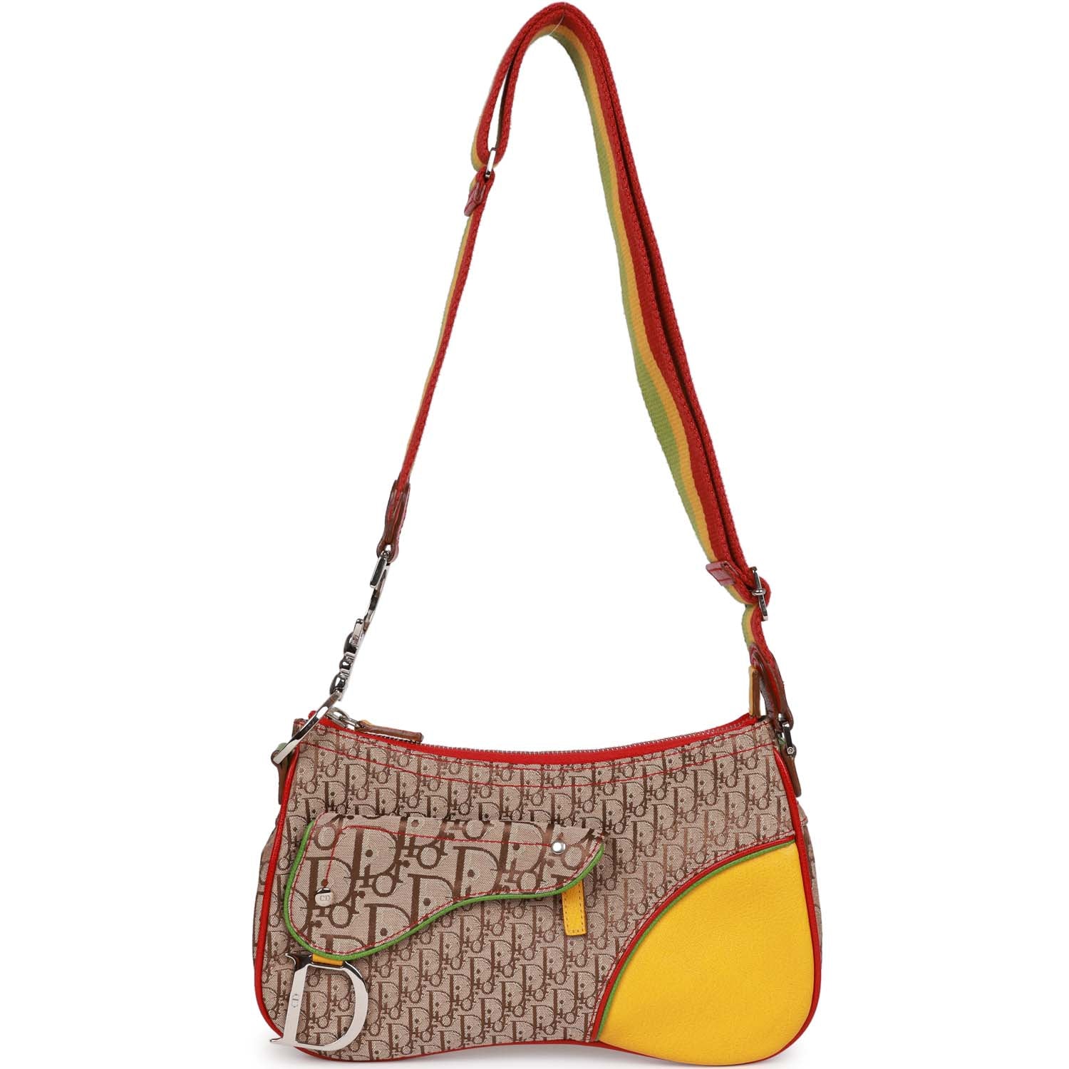 Christian Dior Saddle Bag Rasta Trotter Canvas Silver Hardware