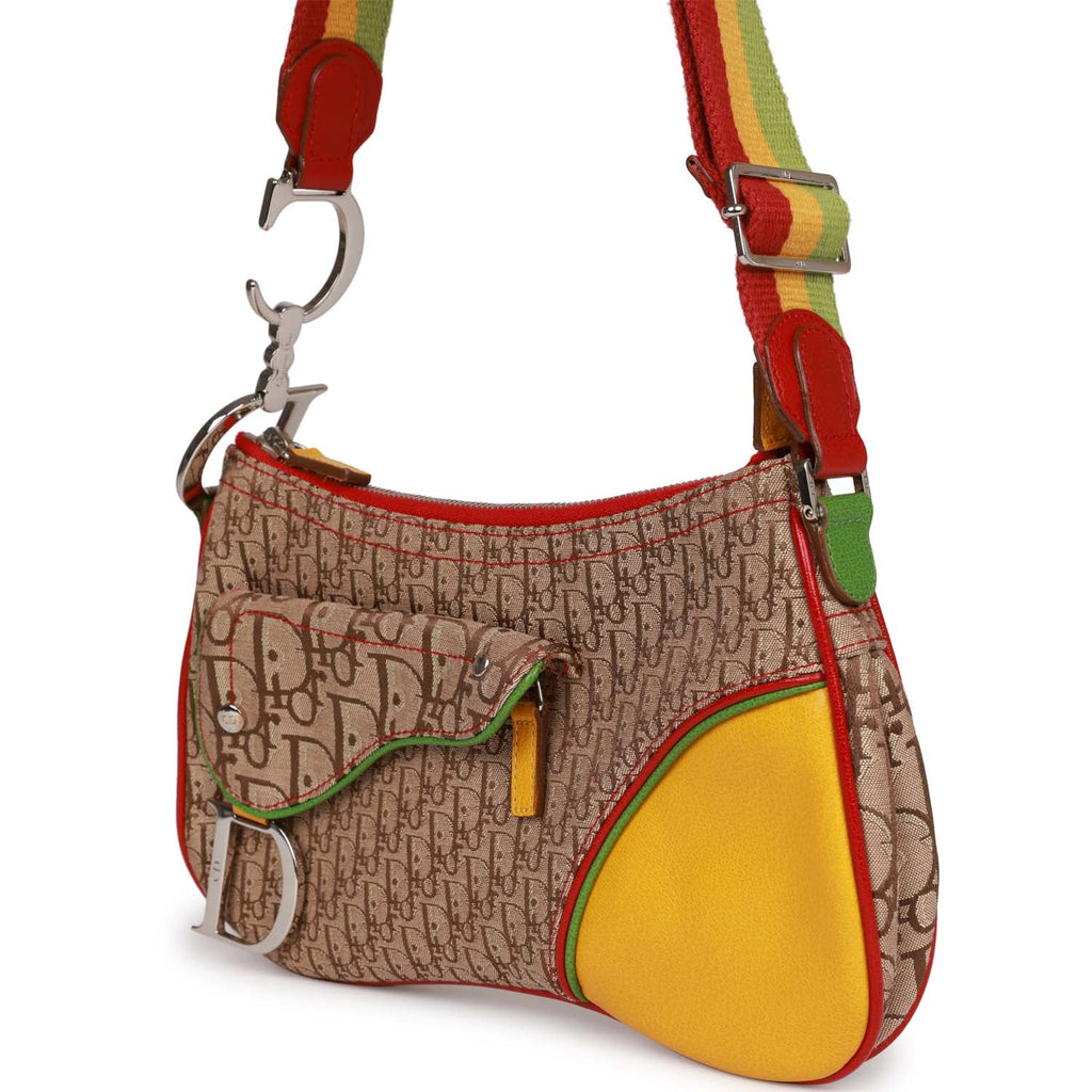 Christian Dior Saddle Bag Rasta Trotter Canvas Silver Hardware