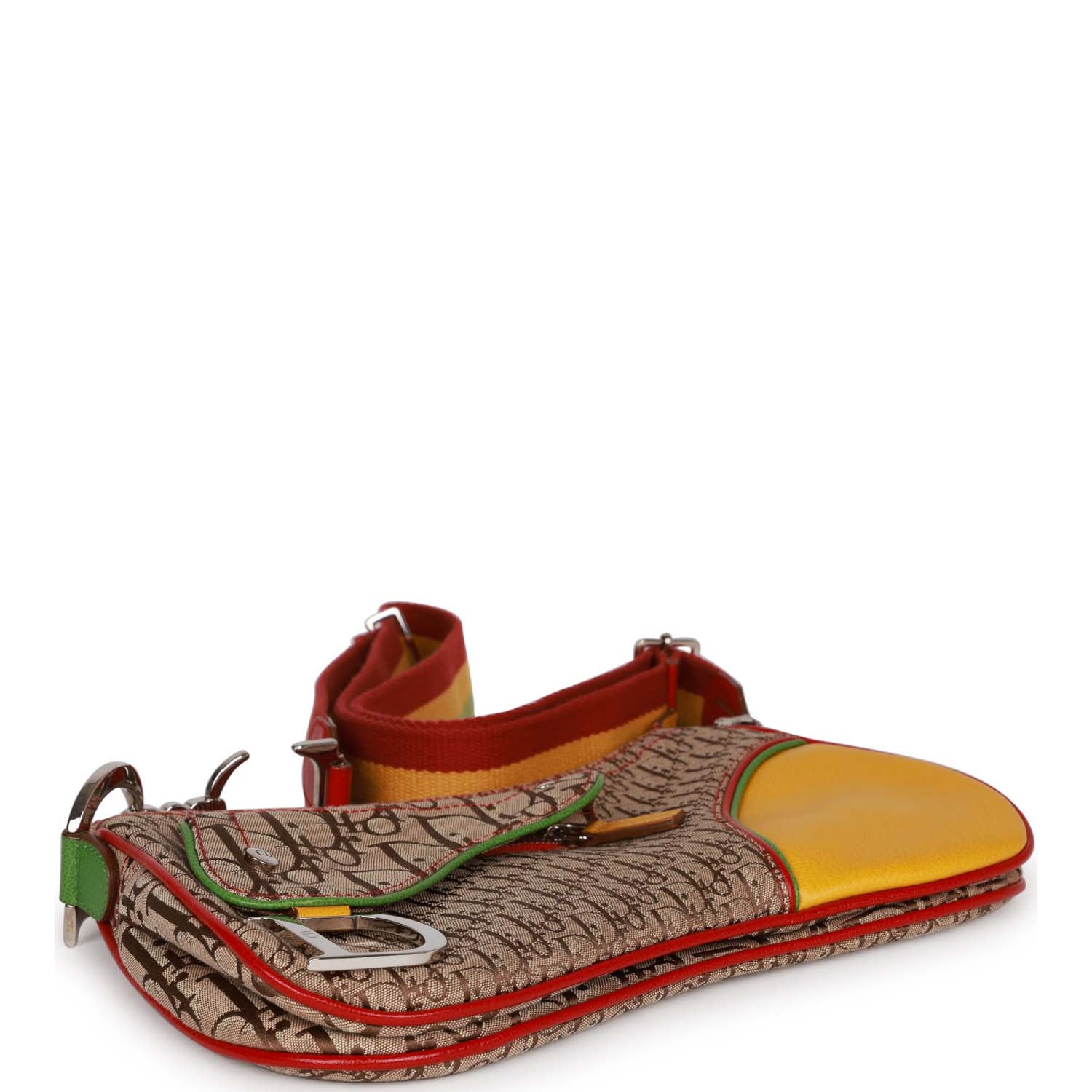 Christian Dior Saddle Bag Rasta Trotter Canvas Silver Hardware