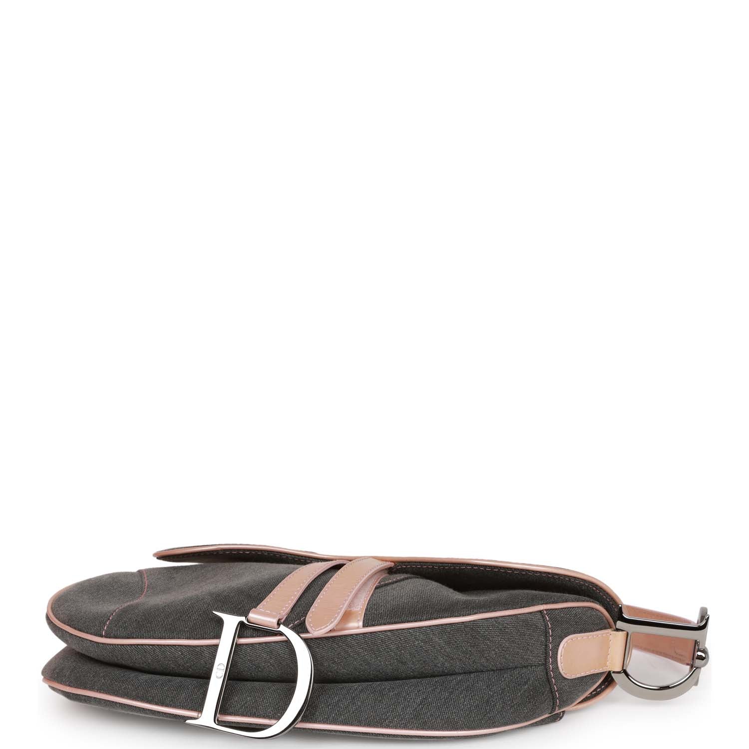 Christian Dior Saddle Bag Grey Denim and Pink Metallic Leather Silver Hardware