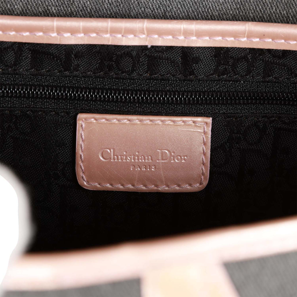 Christian Dior Saddle Bag Grey Denim and Pink Metallic Leather Silver Hardware