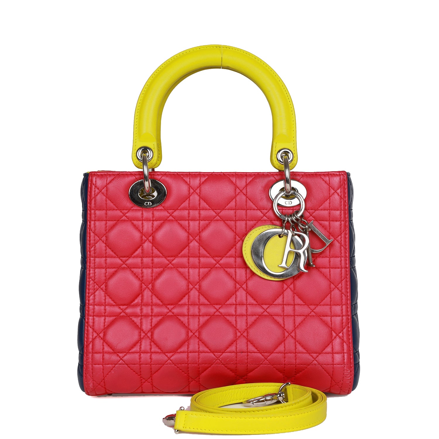 Christian Dior Medium Lady Dior Tricolor Cannage Lambskin Silver Hardware