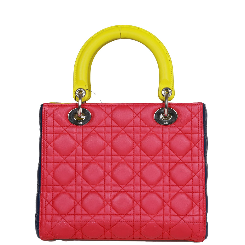 Christian Dior Medium Lady Dior Tricolor Cannage Lambskin Silver Hardware