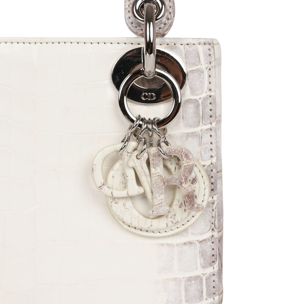 Christian Dior Small Lady Dior Tote White Himalaya Crocodile Silver Hardware
