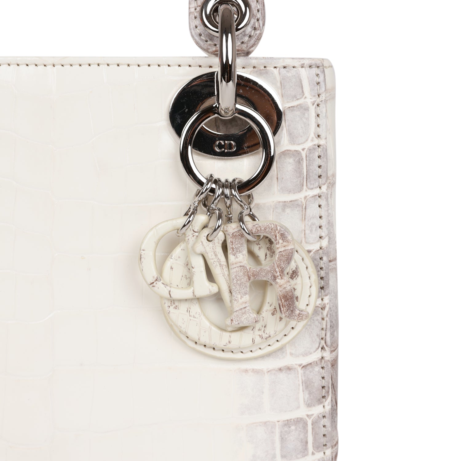 Christian Dior Small Lady Dior Tote White Himalaya Crocodile Silver Hardware