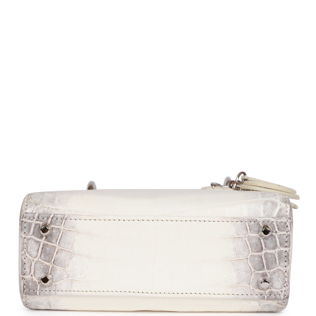 Christian Dior Small Lady Dior Tote White Himalaya Crocodile Silver Hardware