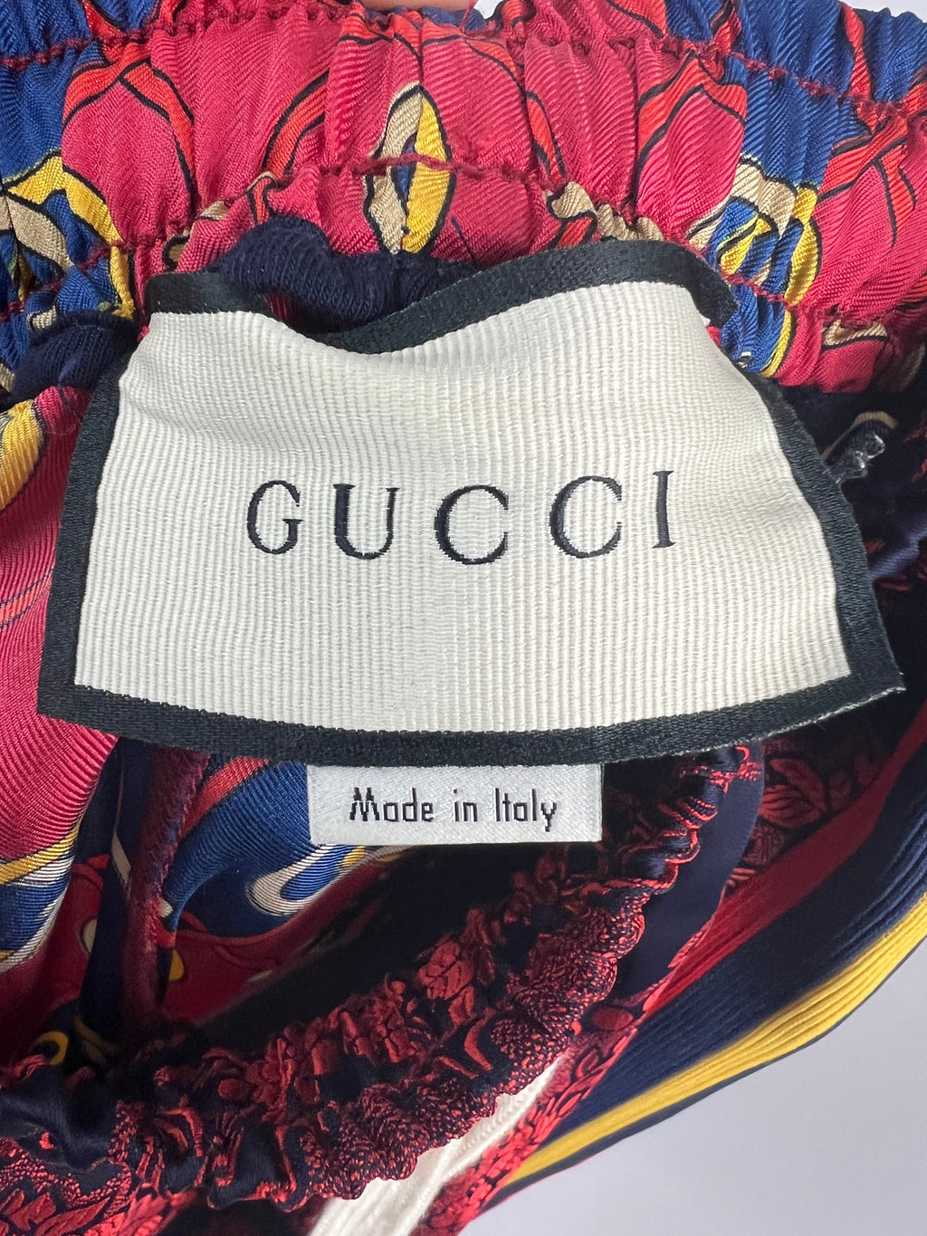 Gucci Red and Blue Silk GG & Floral Jacquard Trousers Size XXS (UK 4)
