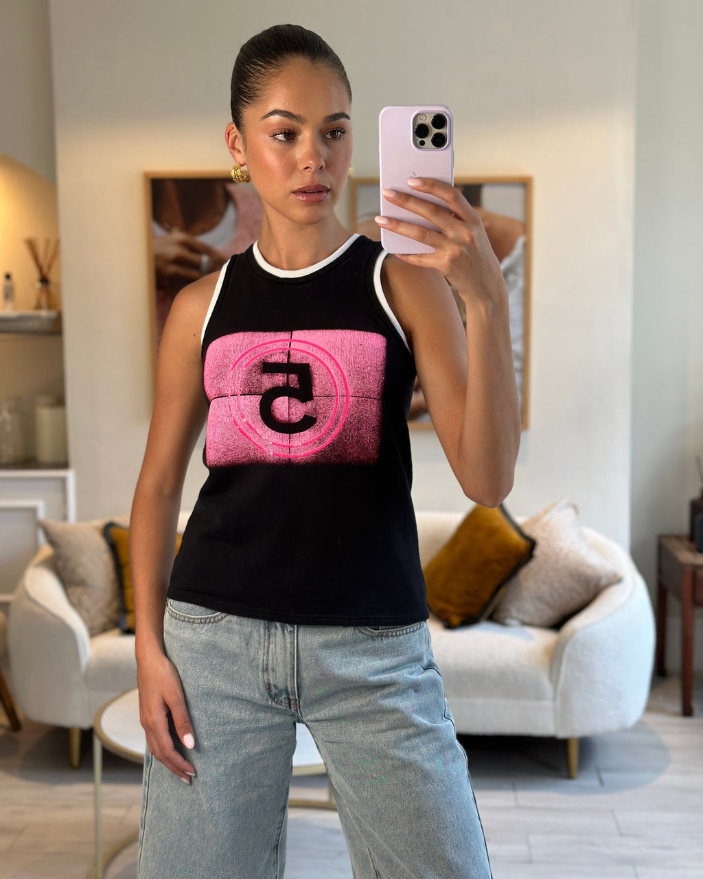 Chanel 21S Black and Pink No5 Tank Top Size FR 34 (UK 6)