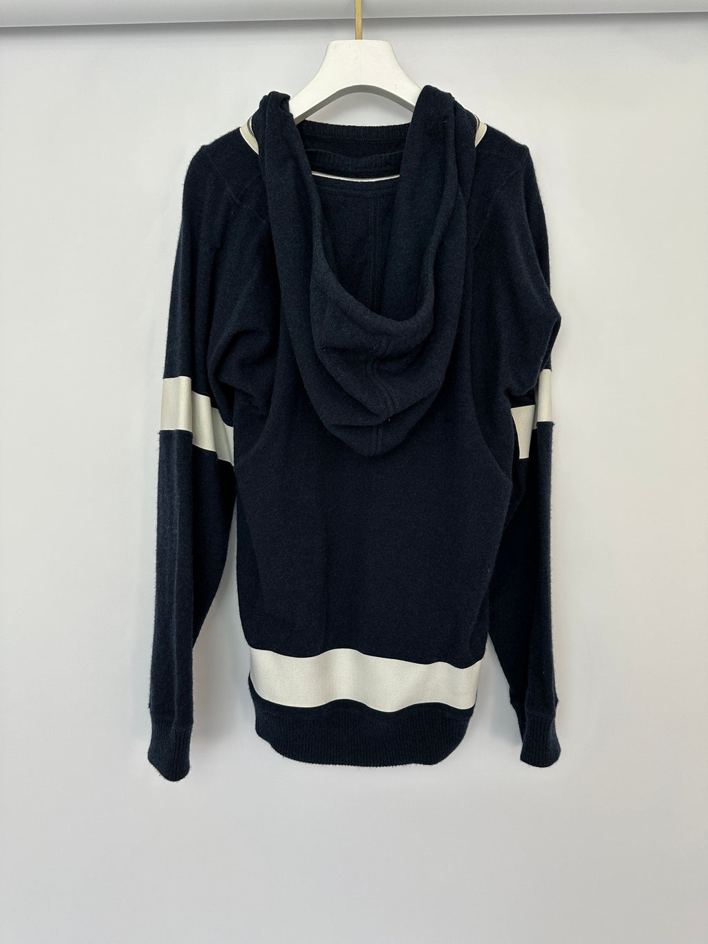 Chanel Navy Two-Piece Cashmere Tracksuit Set with Detachable Hood Detail Size FR 40 (UK 12)