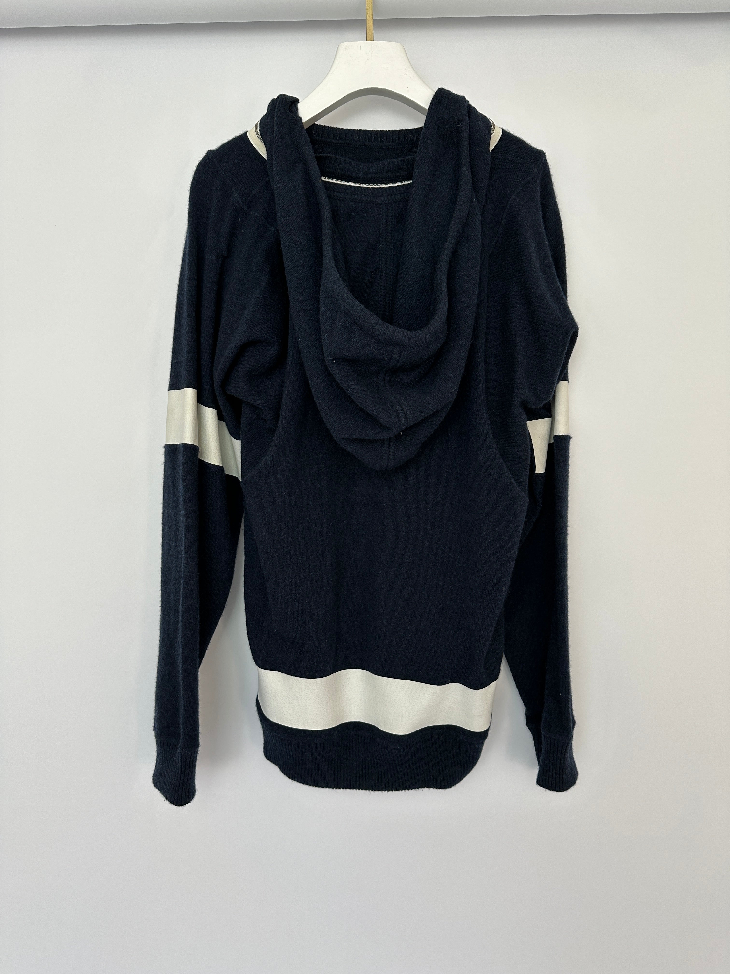 Chanel Navy Two-Piece Cashmere Tracksuit Set with Detachable Hood Detail Size FR 40 (UK 12)