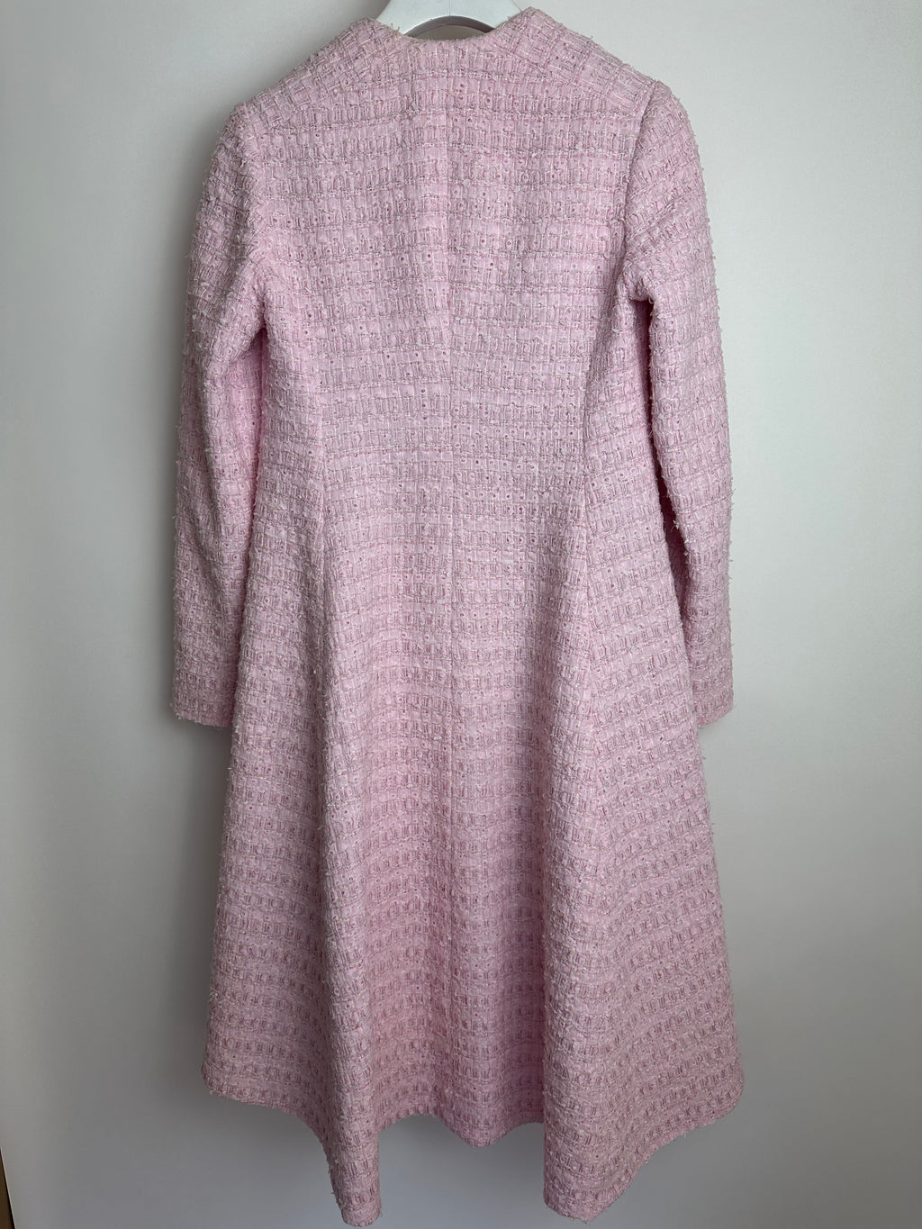 *HOT* Chanel 24S Pink Tweed Long Sleeve A-Line Asymmetric Mini Dress with Silver and Pink Logo Button Details Detail FR 34 (UK 6) RRP £11,650