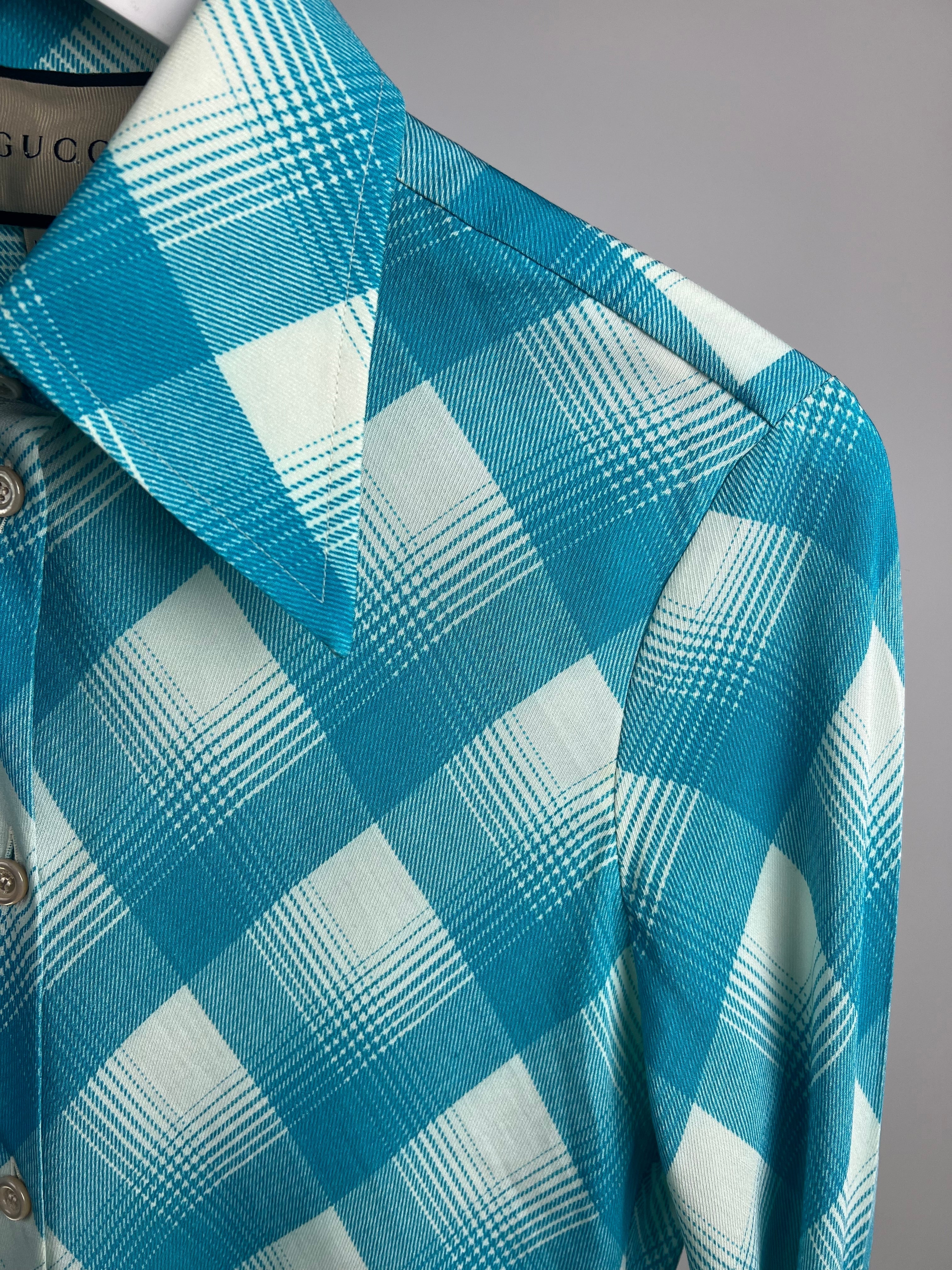 Gucci Turquoise and White Checked Shirt and Skirt Set IT 40 & 42 (UK 8-10)