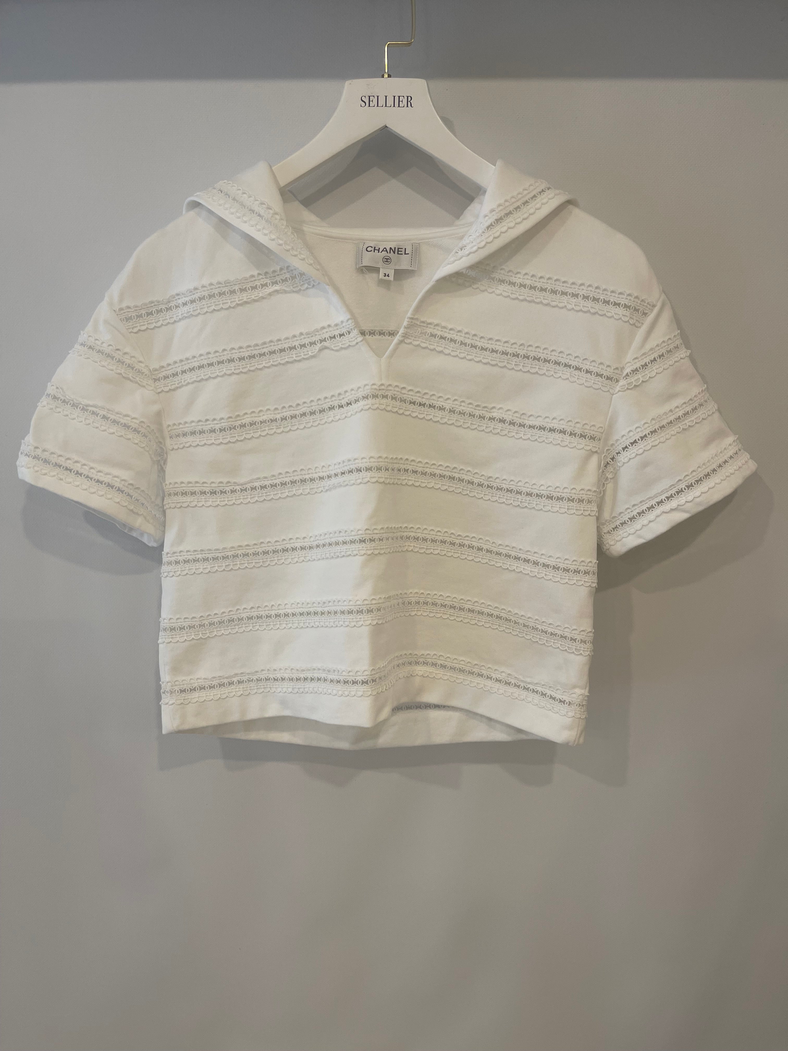 Chanel White Blouse with CC Logo Embroideries Size FR 34 (UK 6)