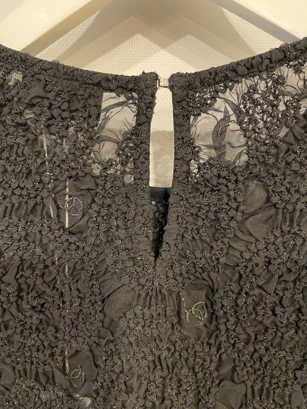 Chanel Black Lace Tulle Top and Cyclist Shorts Set with Camellia Details and Crystal CC Logos Size FR 34 (UK 6)