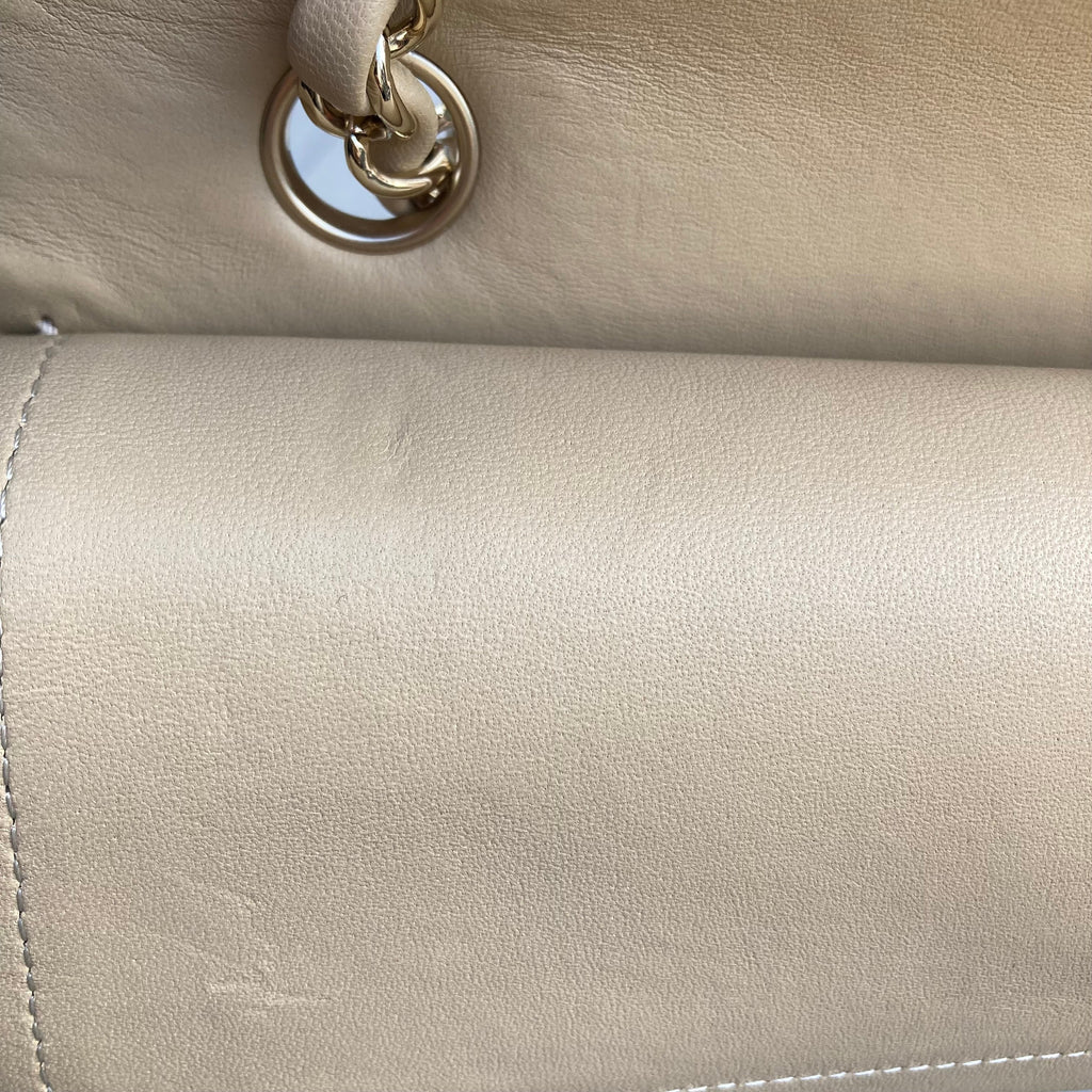 Chanel 2014 Beige Canvas Medium Classic Double Flap Shoulder Bag