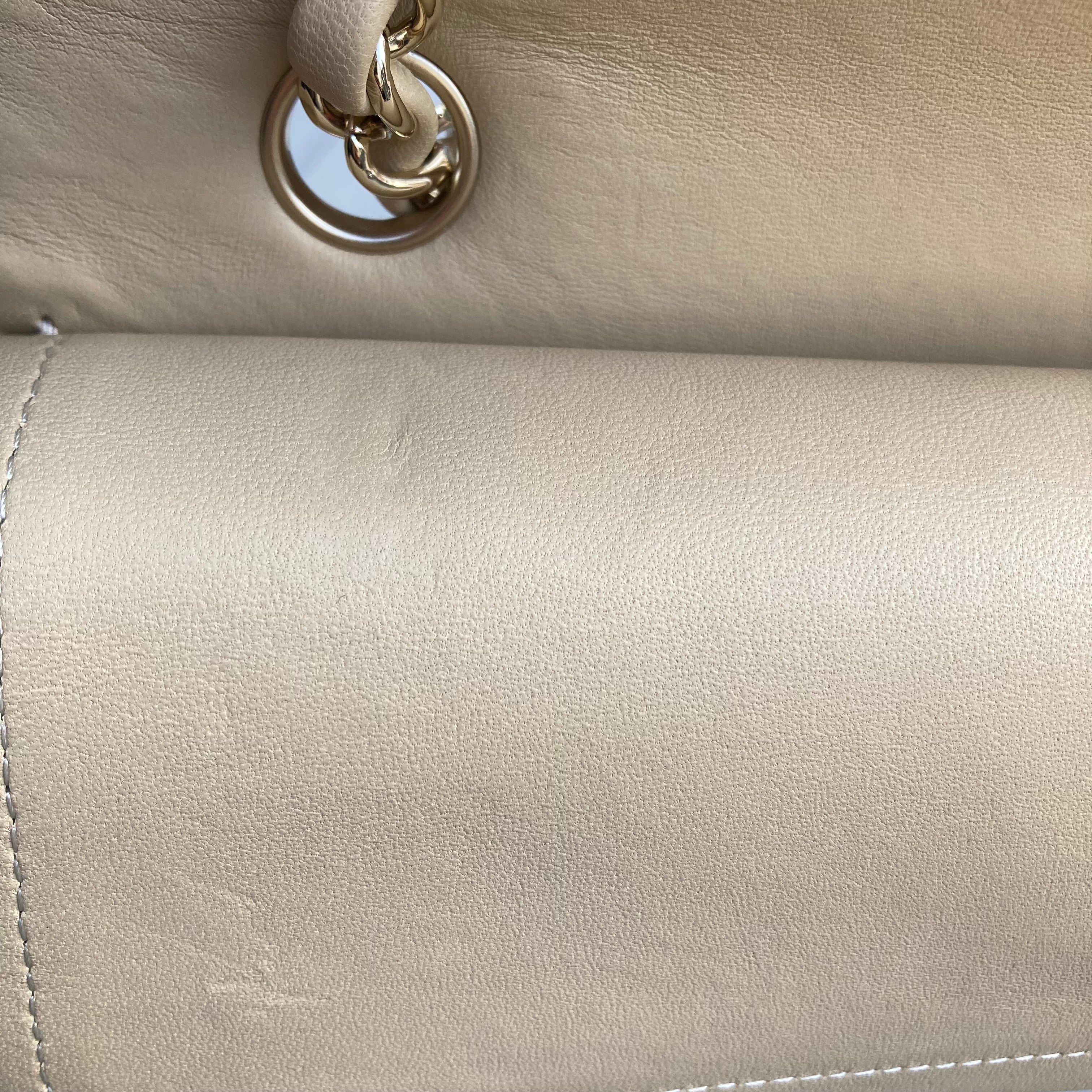 Chanel 2014 Beige Canvas Medium Classic Double Flap Shoulder Bag