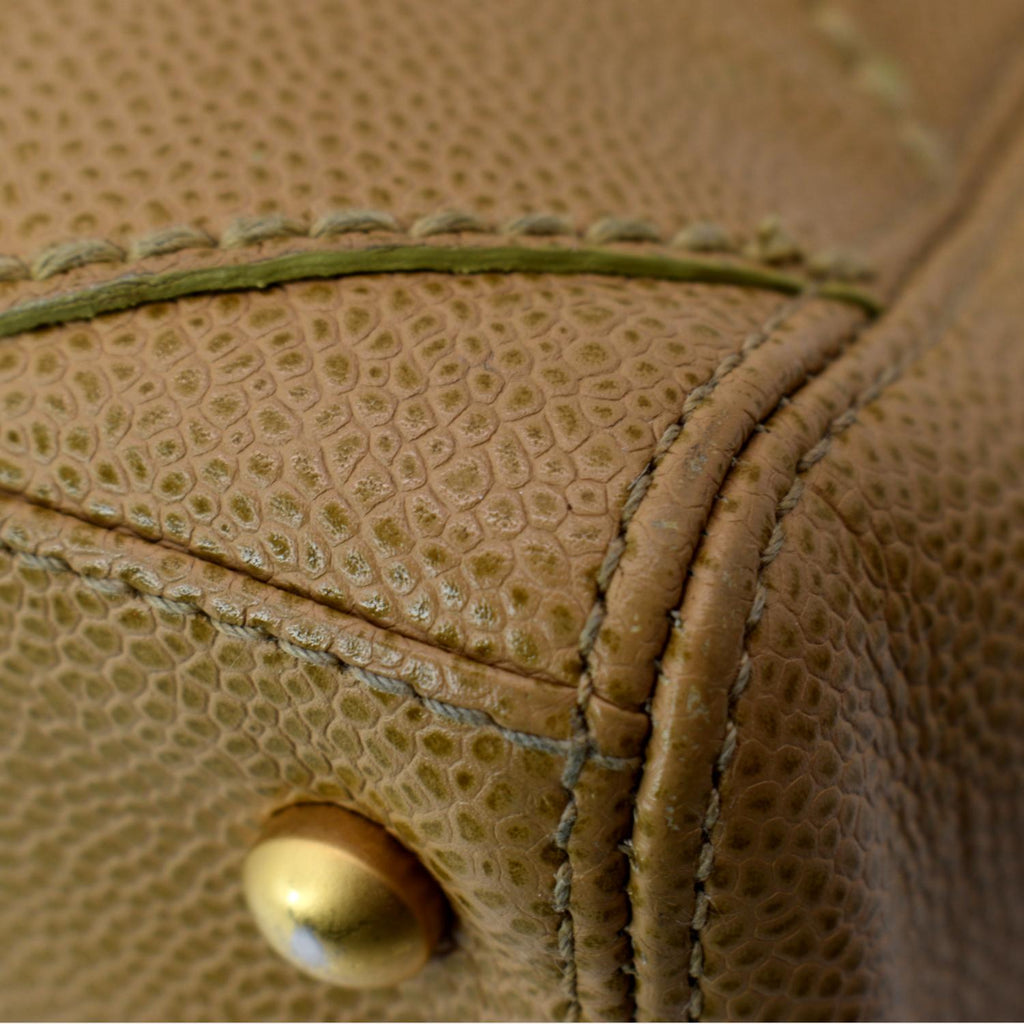 CHANEL CC Wild Stitch Caviar Leather Satchel Bag Tan