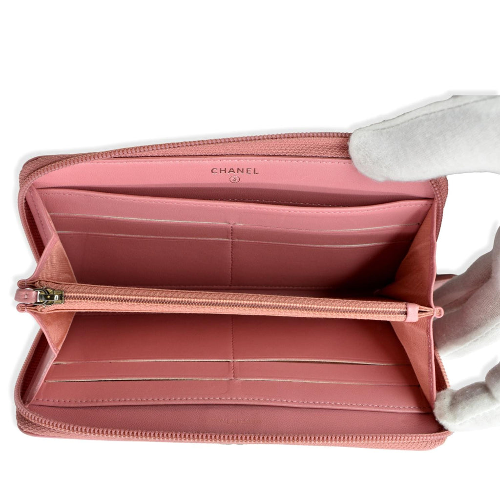 CHANEL Small Boy Lambskin Zip Around Long Wallet Pink