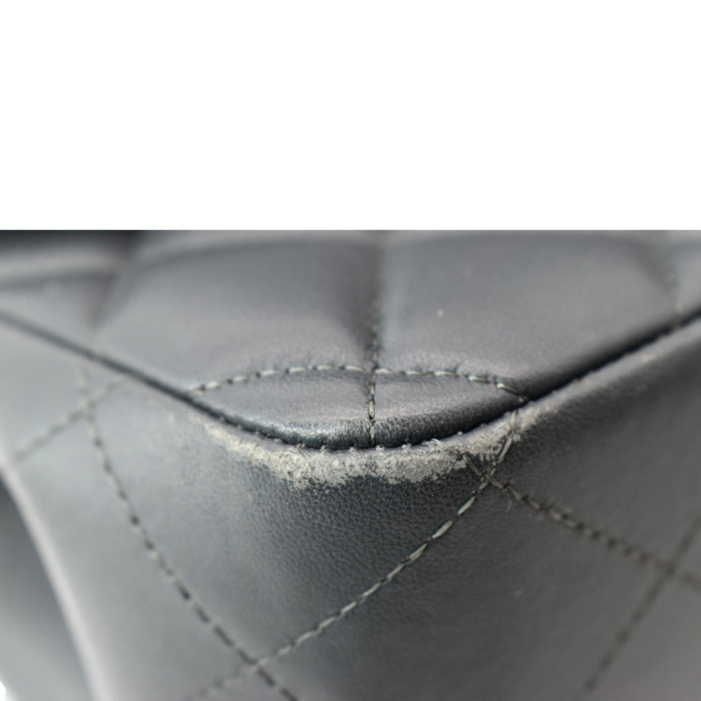 CHANEL Classic Jumbo Double Flap Lambskin Leather Shoulder Bag Dark Gray