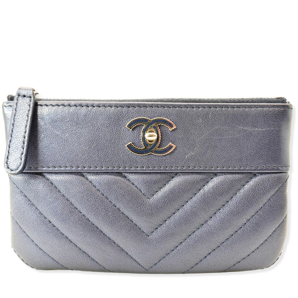 CHANEL Small Vintage Mademoiselle Leather Cosmetic Case Blue