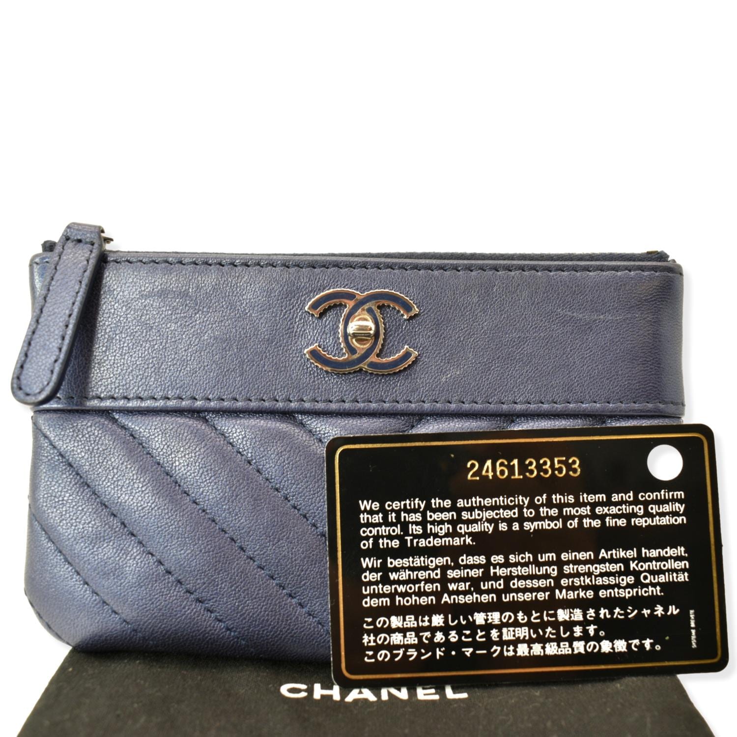 CHANEL Small Vintage Mademoiselle Leather Cosmetic Case Blue