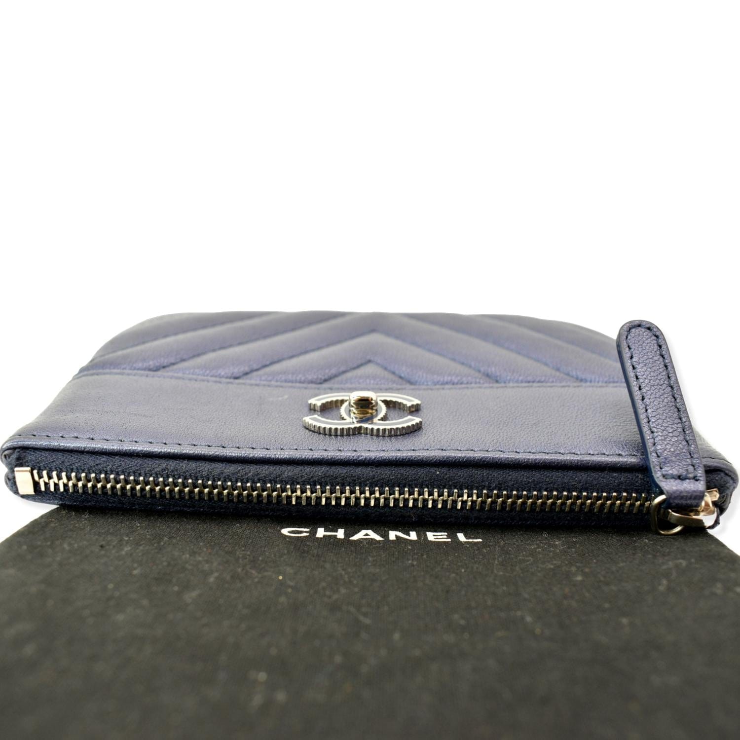 CHANEL Small Vintage Mademoiselle Leather Cosmetic Case Blue