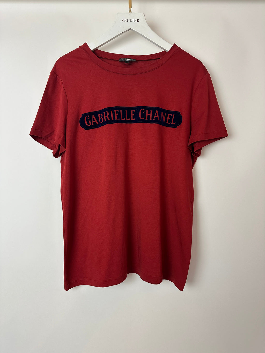 Chanel Red "Gabrielle Chanel" Logo T-Shirt Size FR 40 (UK 12)