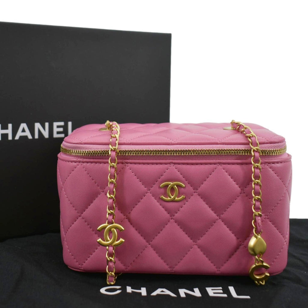 CHANEL Enamel Coco Hearts Small Quilted Leather Crossbody Vanity Case Pink
