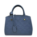 LOUIS VUITTON Montaigne BB Monogram Empreinte Leather Satchel Bag Blue