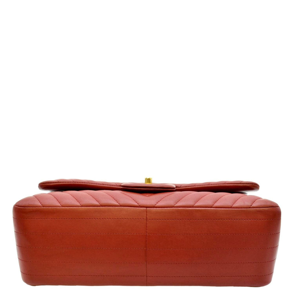 CHANEL Chevron Jumbo Rectangular Flap Quilted Leather Shoulder Bag Red (Repainted)