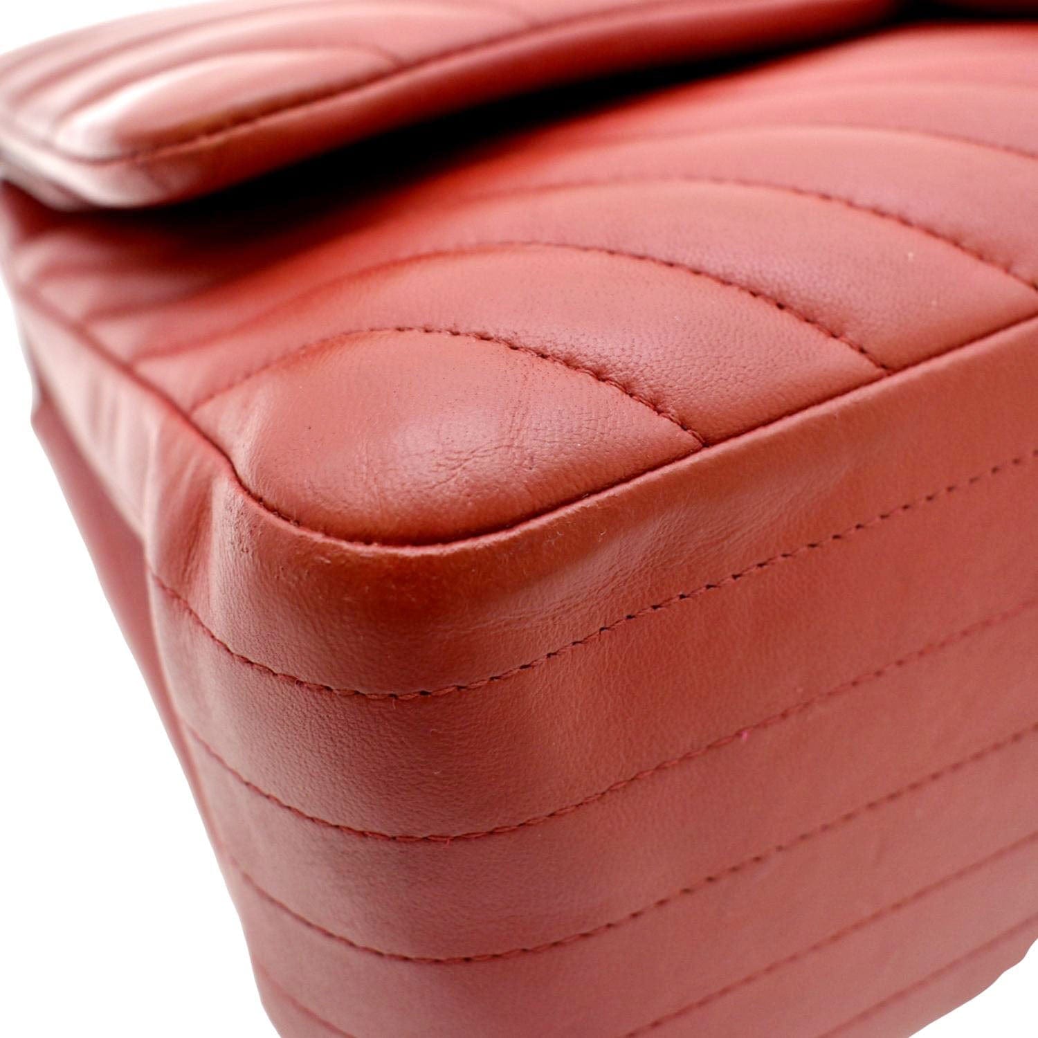 CHANEL Chevron Jumbo Rectangular Flap Quilted Leather Shoulder Bag Red (Repainted)