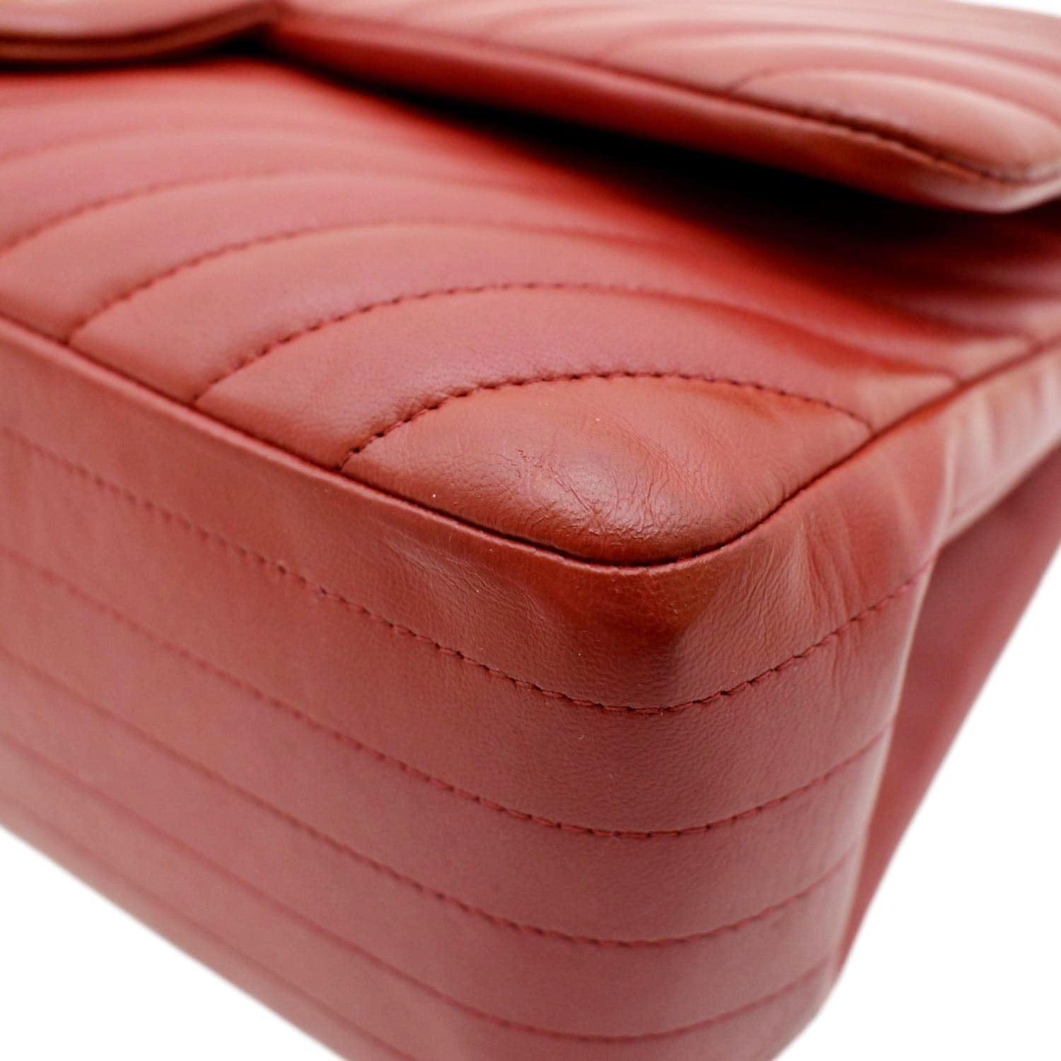 CHANEL Chevron Jumbo Rectangular Flap Quilted Leather Shoulder Bag Red (Repainted)