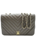 CHANEL Statement Medium Flap Quilted Chevron Crossbody Bag Khaki