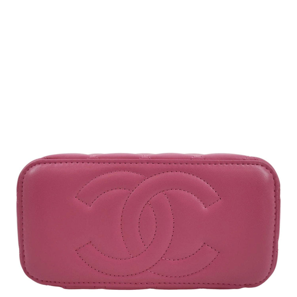 CHANEL Enamel Coco Hearts Small Quilted Leather Crossbody Vanity Case Pink