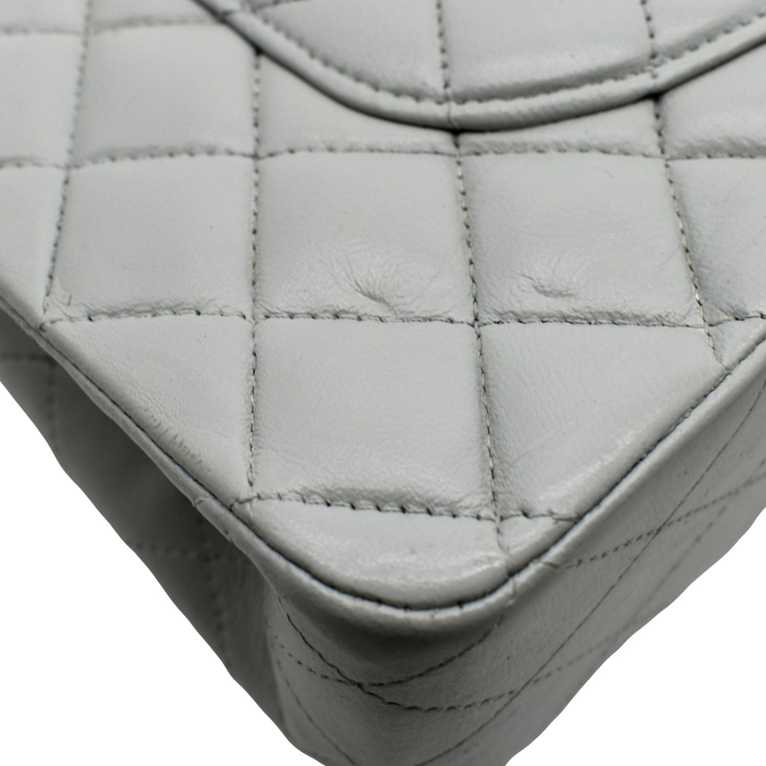 CHANEL Medium Double Flap Calfskin Leather Shoulder Bag White