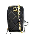 CHANEL 19 Zip Quilted Leather Phone Case Black