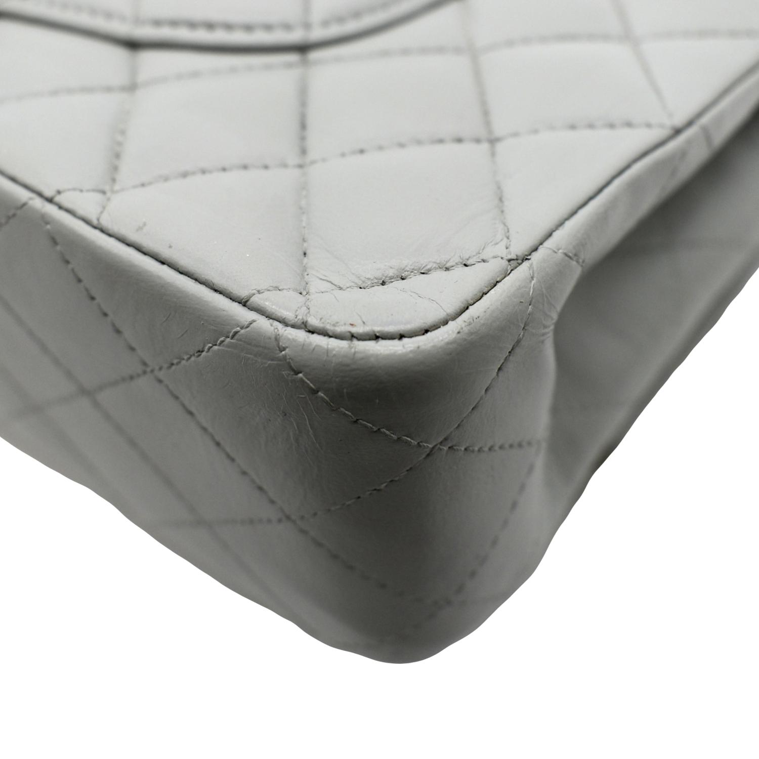 CHANEL Medium Double Flap Calfskin Leather Shoulder Bag White