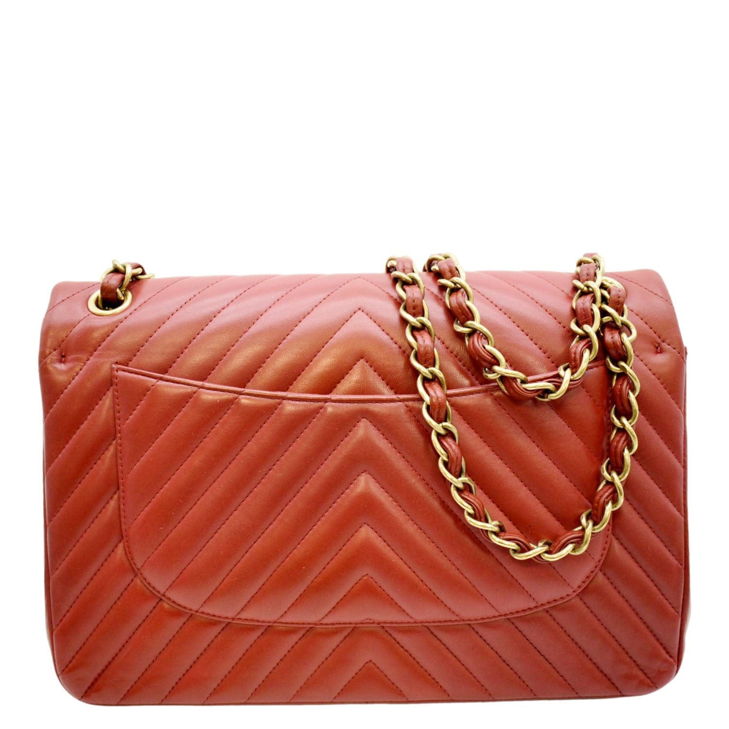 CHANEL Chevron Jumbo Rectangular Flap Quilted Leather Shoulder Bag Red (Repainted)