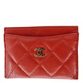 CHANEL CC Card Holder Quilted Caviar Leather Wallet Red