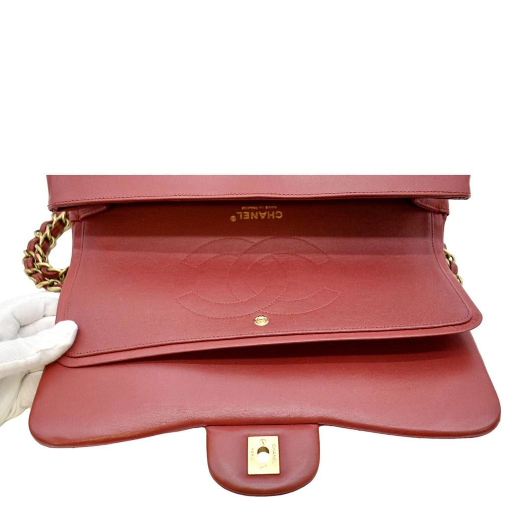 CHANEL Chevron Jumbo Rectangular Flap Quilted Leather Shoulder Bag Red (Repainted)