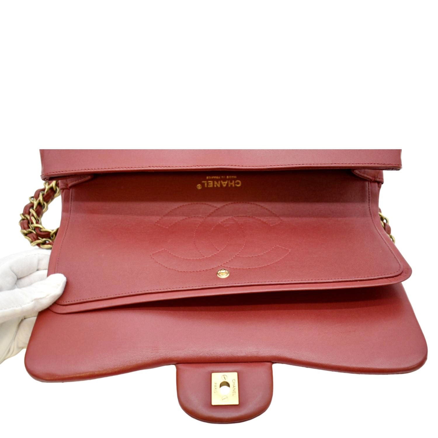 CHANEL Chevron Jumbo Rectangular Flap Quilted Leather Shoulder Bag Red (Repainted)