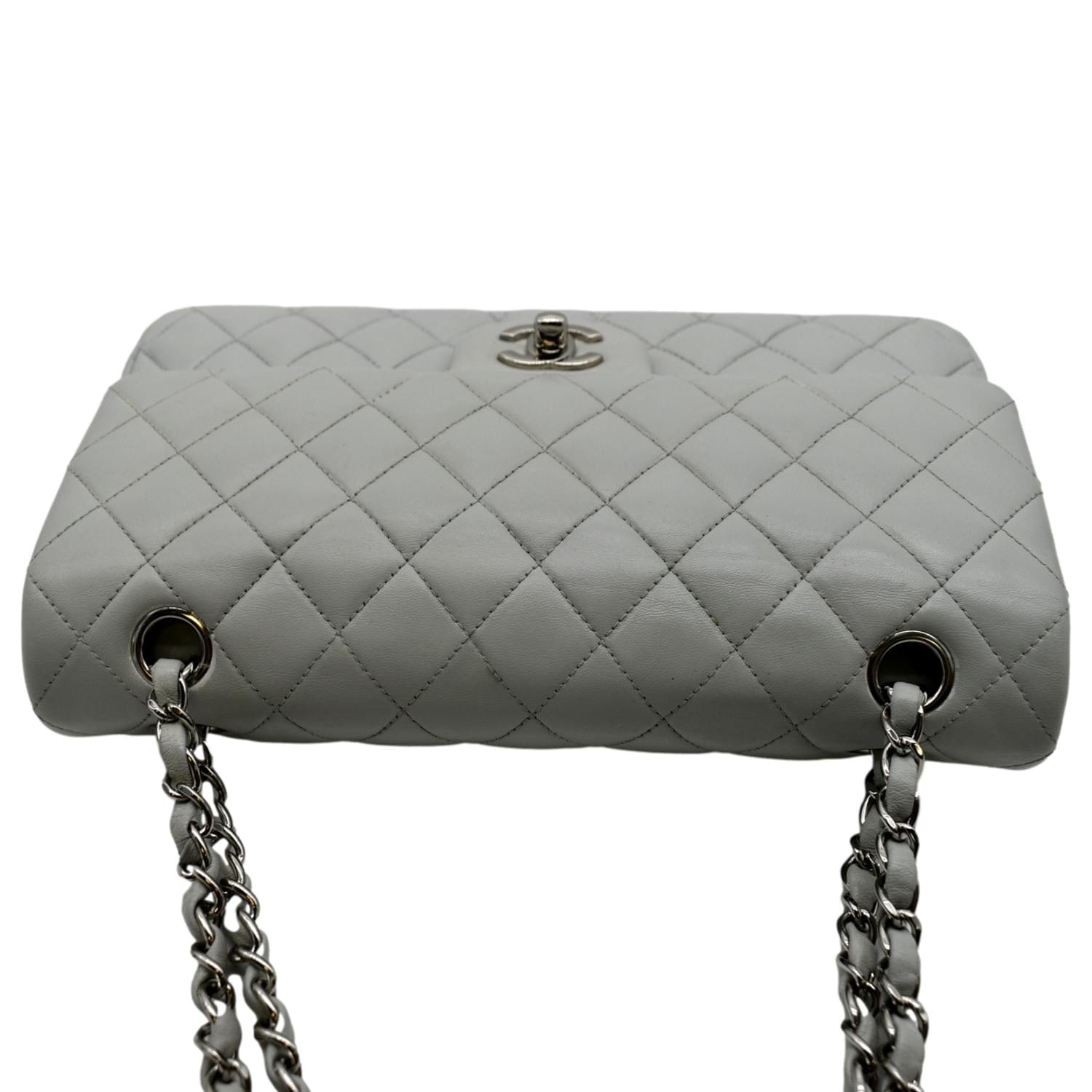 CHANEL Medium Double Flap Calfskin Leather Shoulder Bag White