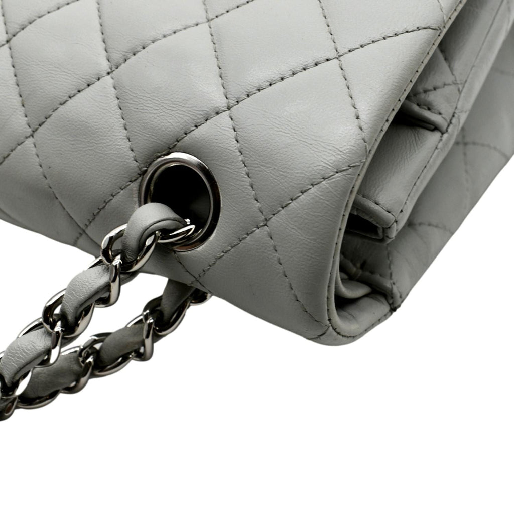 CHANEL Medium Double Flap Calfskin Leather Shoulder Bag White
