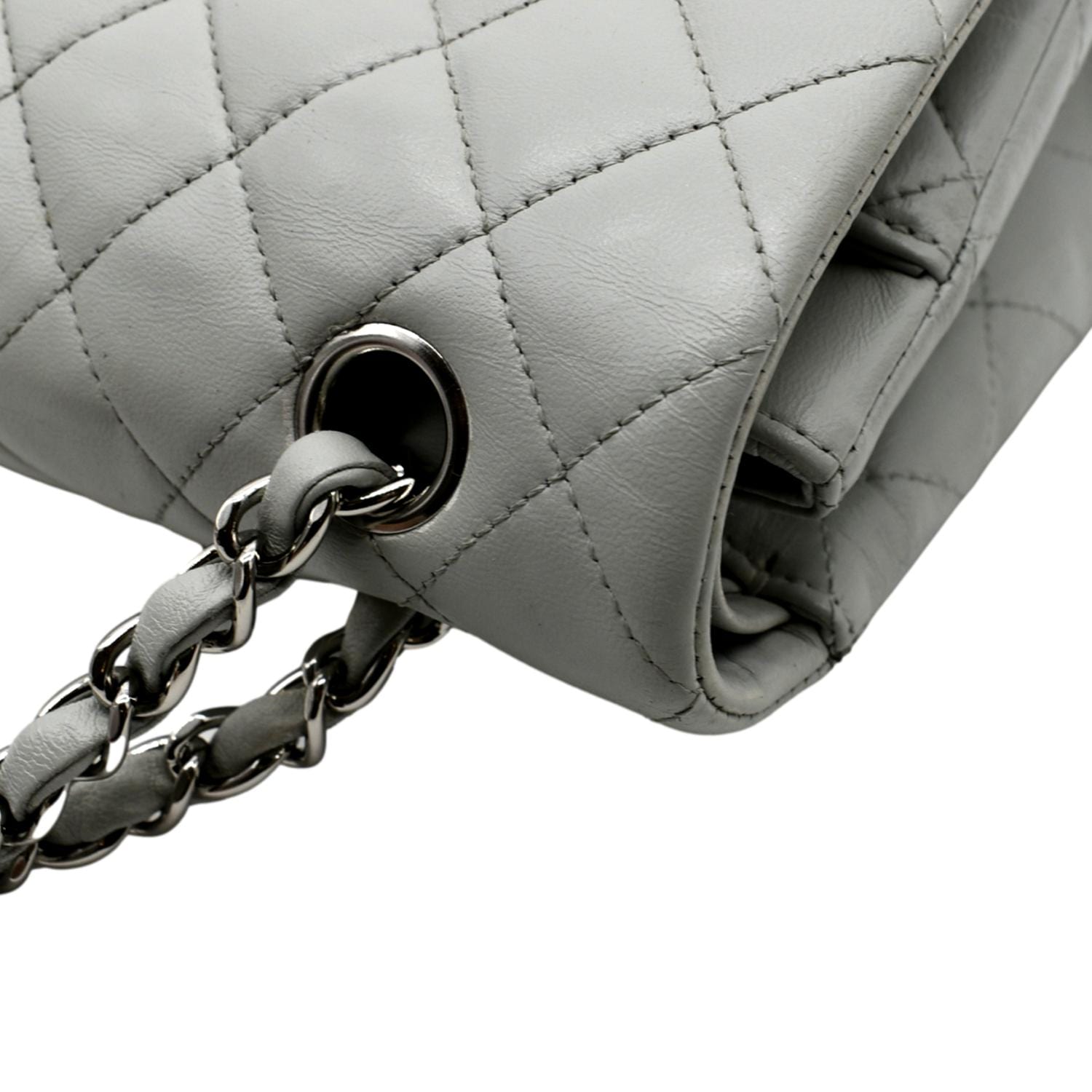 CHANEL Medium Double Flap Calfskin Leather Shoulder Bag White
