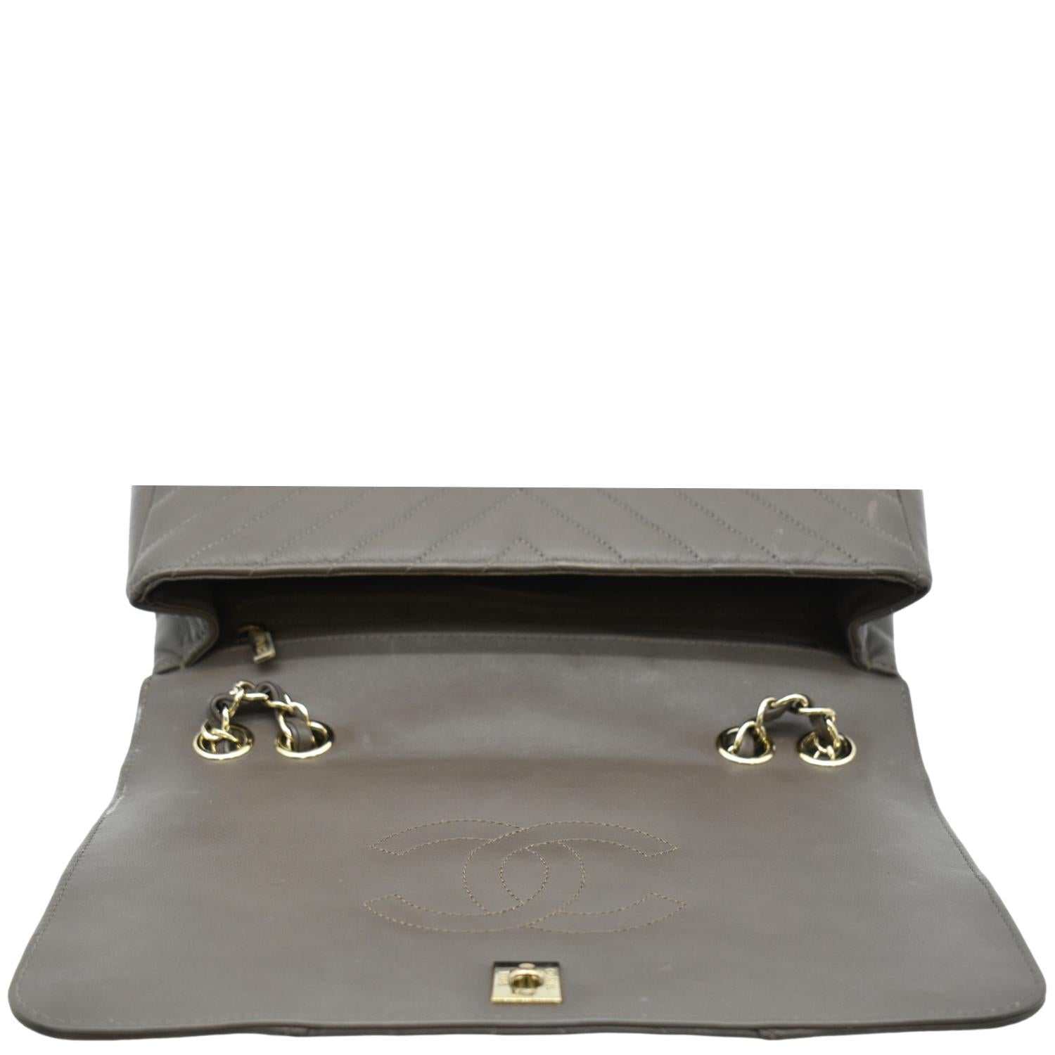 CHANEL Statement Medium Flap Quilted Chevron Crossbody Bag Khaki