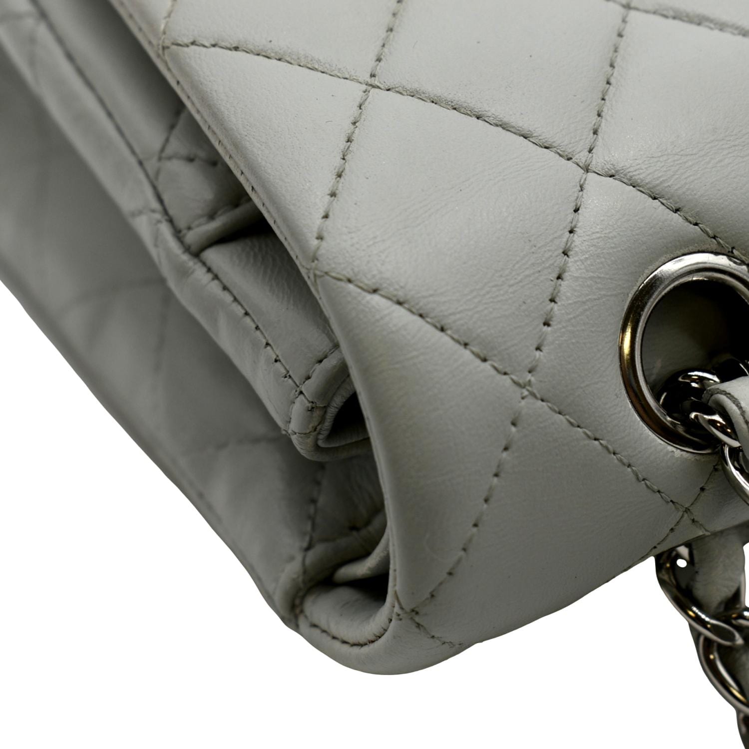 CHANEL Medium Double Flap Calfskin Leather Shoulder Bag White