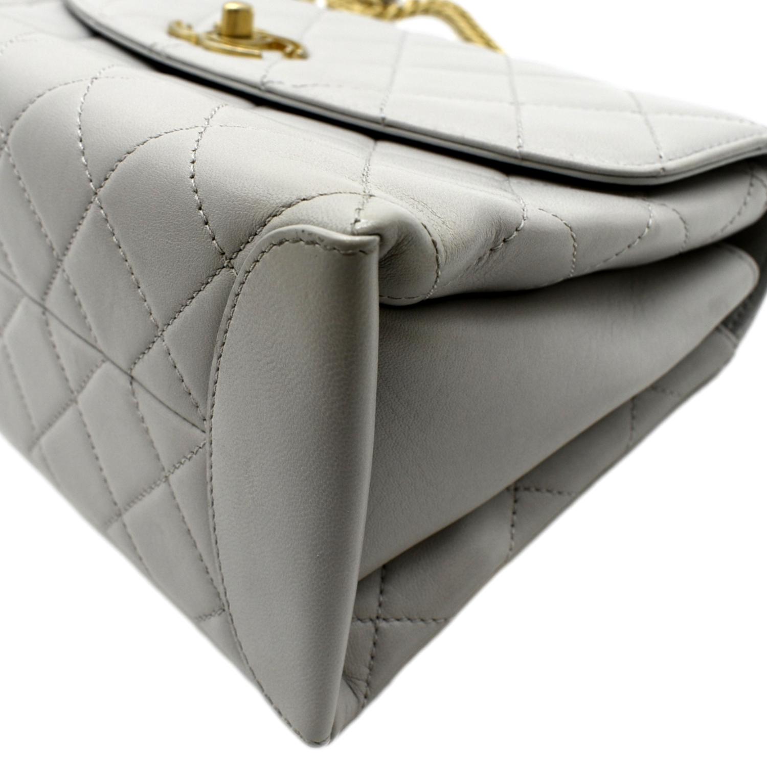 CHANEL Trendy Spirit Top Handle Quilted Leather Shoulder Bag Grey